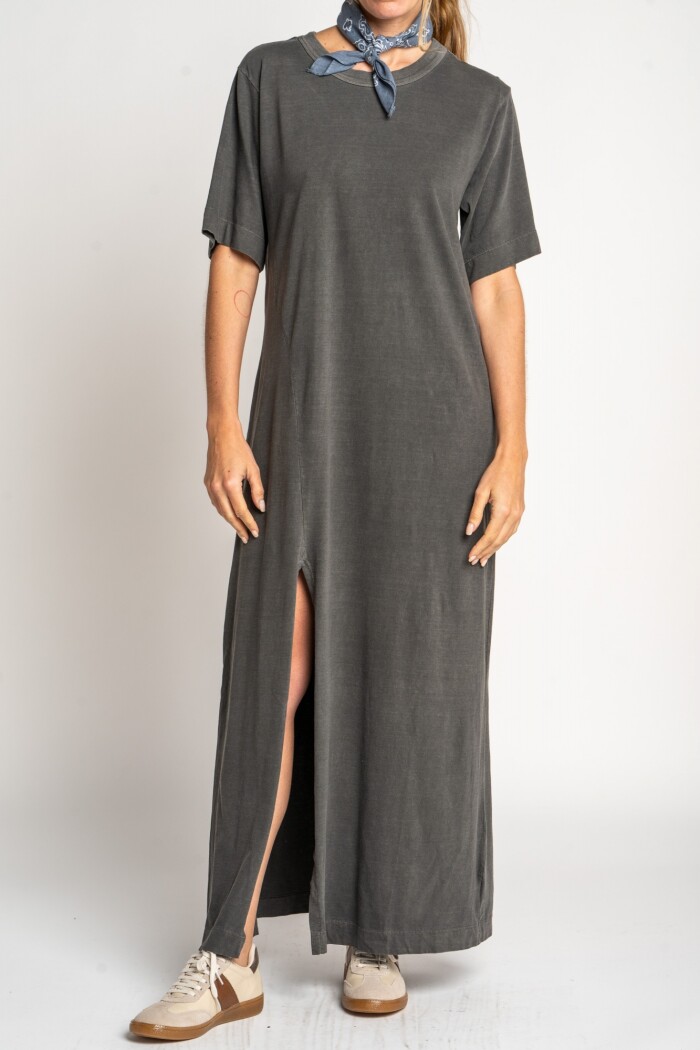 Vestido Maxi Tajo Gris Oscuro