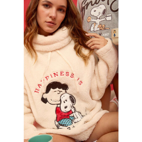 Coral fleece hoodie snoopy Marfil