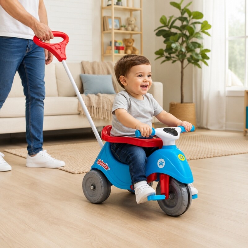 Triciclo Infantil 2 En 1 Calesita Azul Con Guía Y Reposapiés Triciclo Infantil 2 En 1 Calesita Azul Con Guía Y Reposapiés