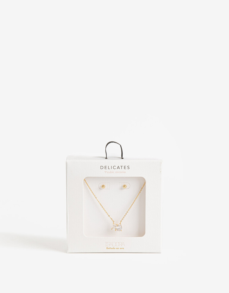 Bijouterie Set Cubic zirconia Set De Aros Pasantes Y Collar Cubic - Dorado