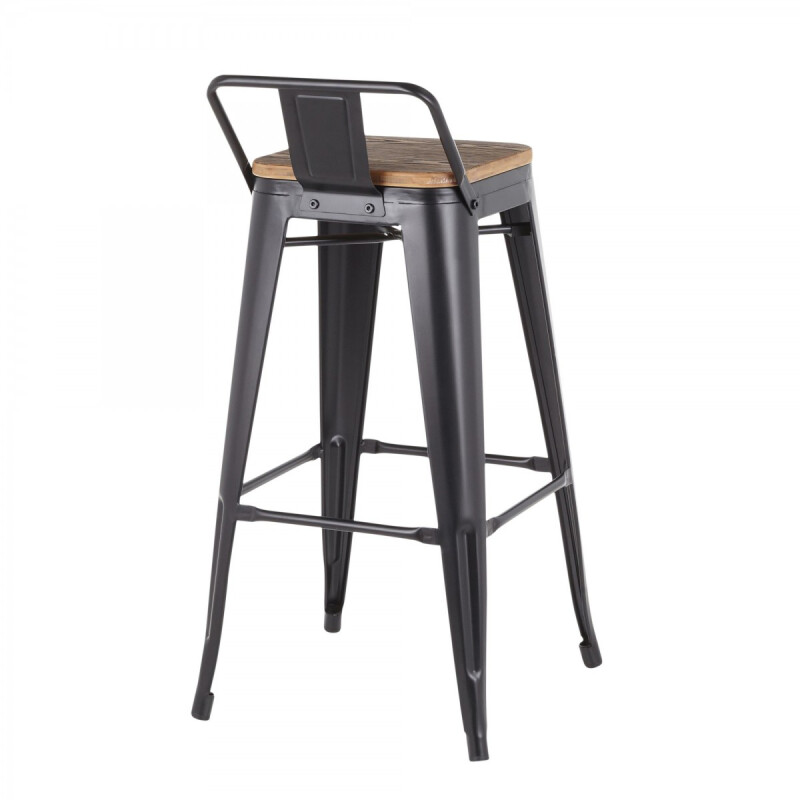 Set X4 Banquetas Tolix con respaldo y asiento con madera NEGRO MATE