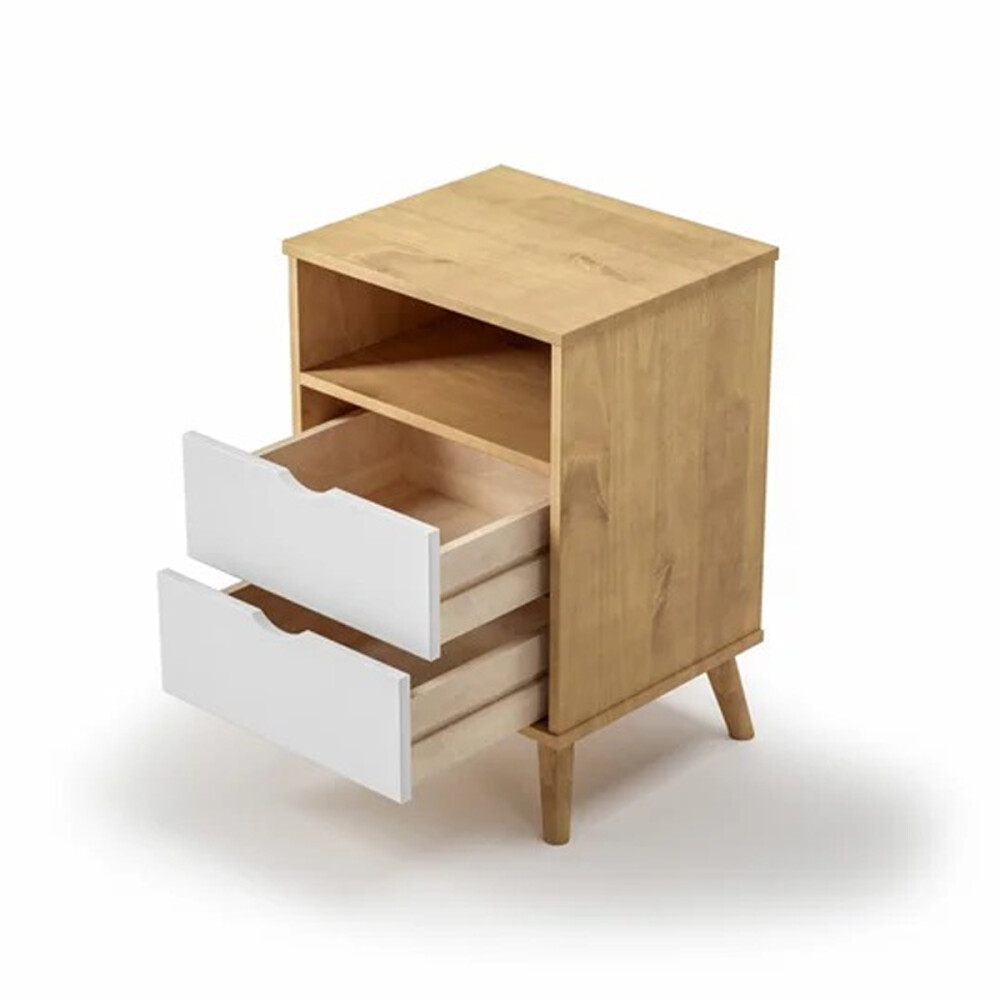 MESA DE LUZ O NOCHE 2 CAJONES CON PATAS EN MADERA MACIZA BLANCO