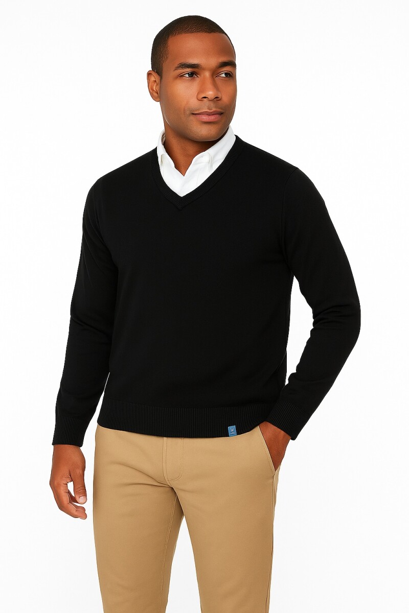 BUZO TEJIDO CUELLO EN V - Azul 100% algodon 