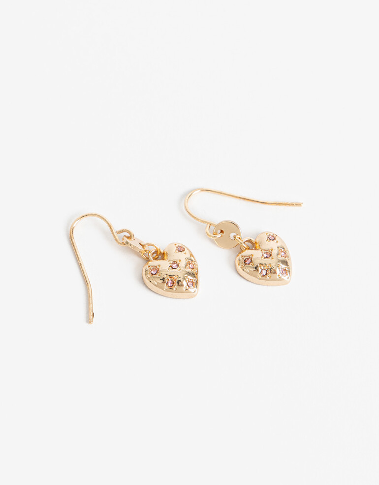 Aros Colgantes Cortos Metal Aros Colgantes Corazón - Dorado