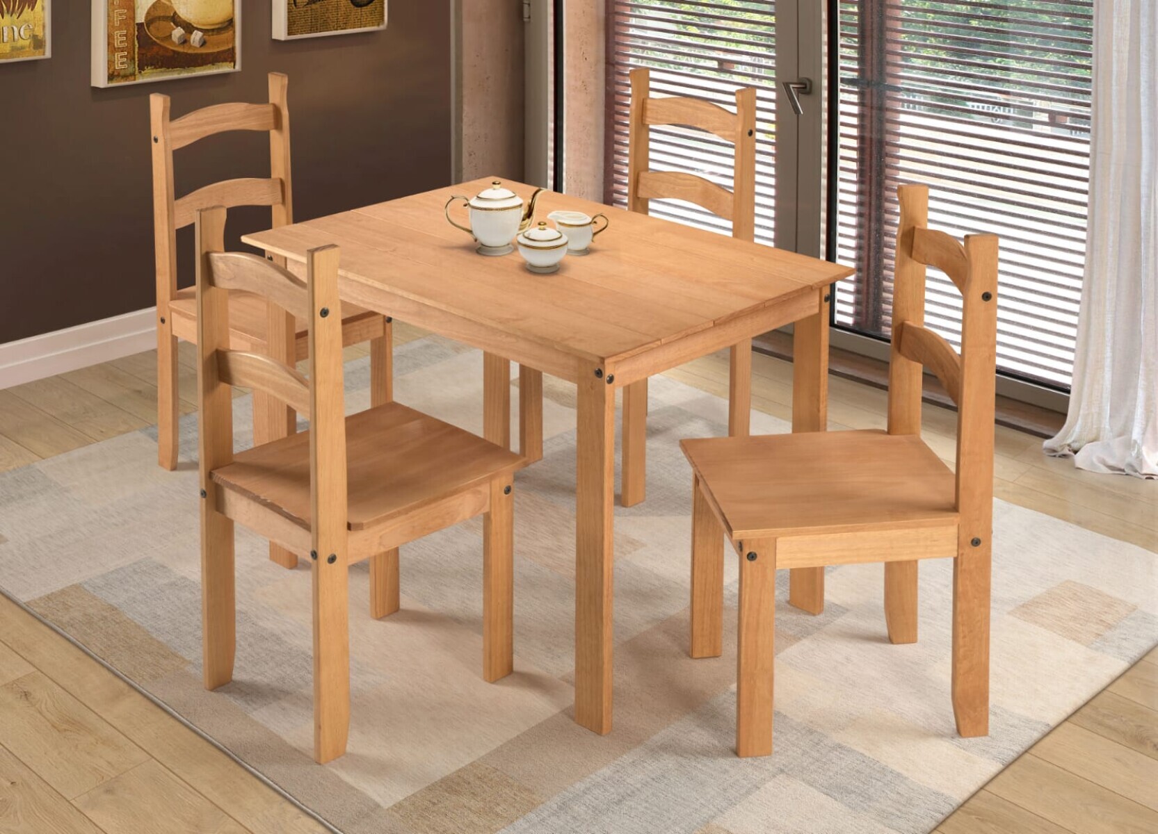 JUEGO DE COMEDOR MADERA MACIZA 4 SILLAS JC2024 
