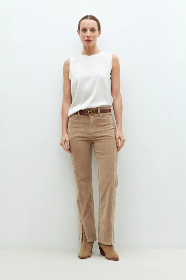 Pantalón Donna de pana con tajos beige