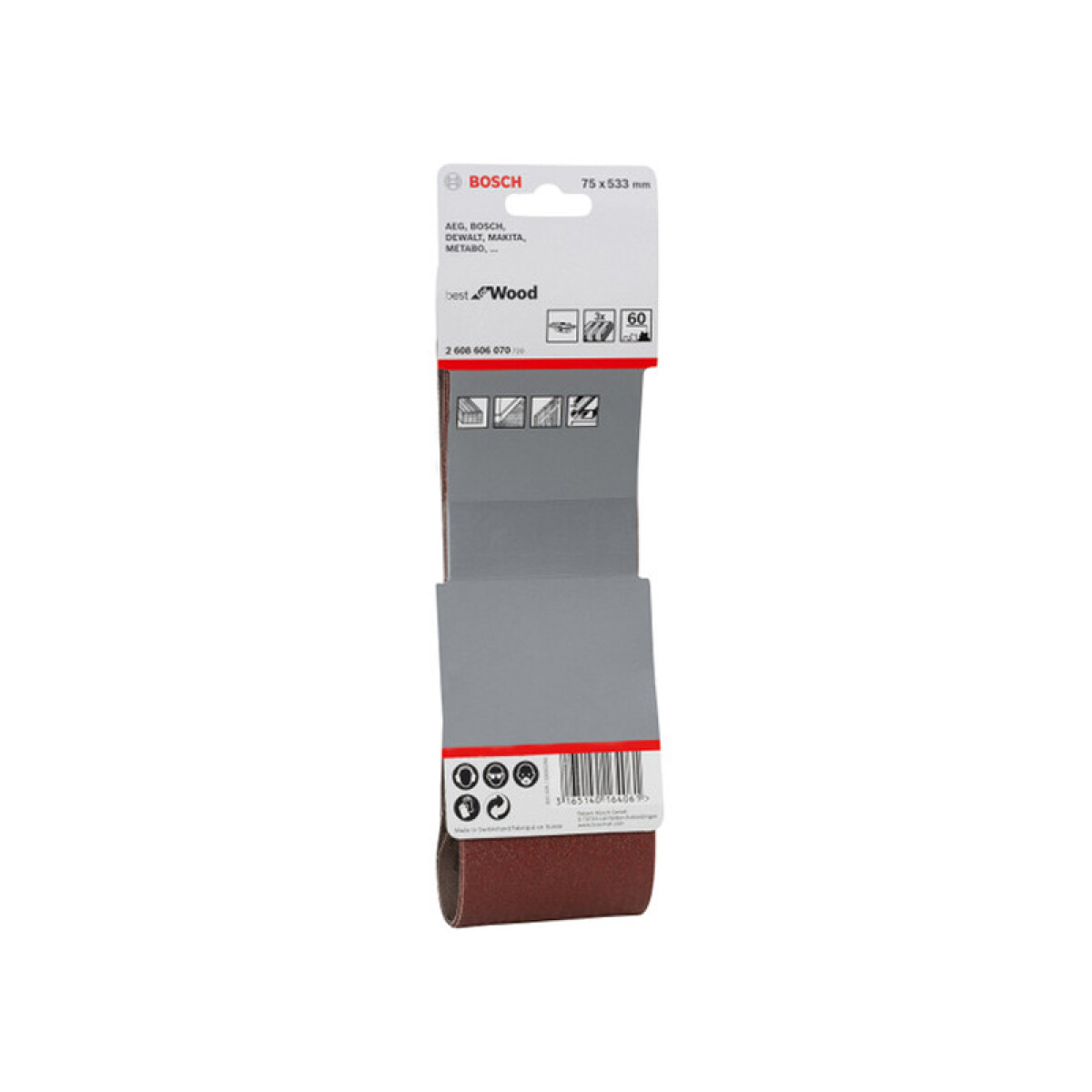 3 Lijas de banda p/madera grano 60 75x533mm Bosch - BS4435 