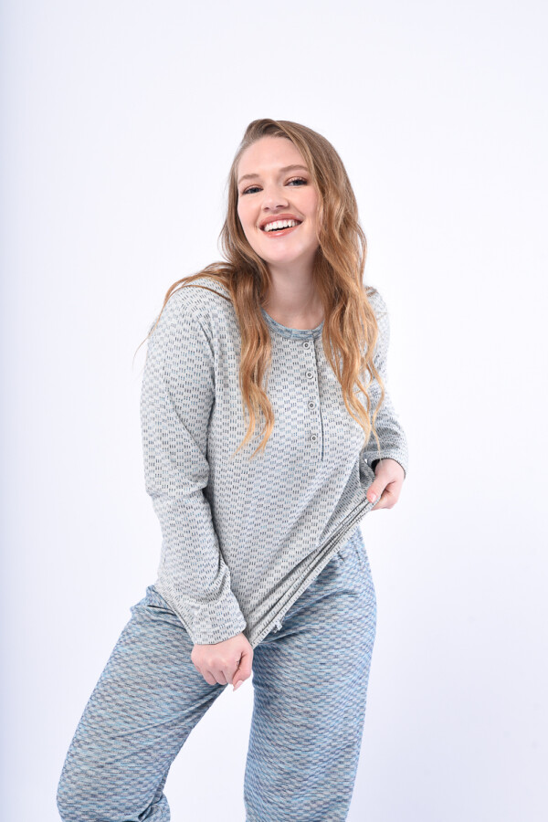 Pijama m/l Cartera Gris con Azul