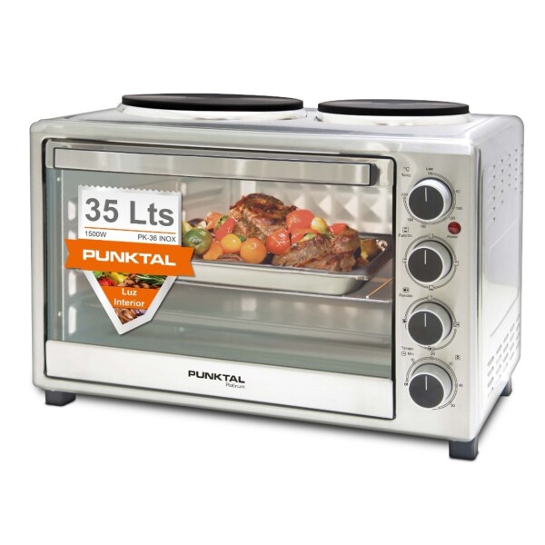 HORNO ELÉCTRICO 35 LTS. - LUZ - GRILL - 2 HORNALLAS - RECOGE MIGAS - INOX acero inoxidable