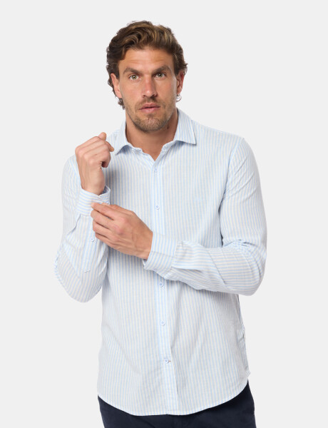 CAMISA DE LINO RAYADA Azul