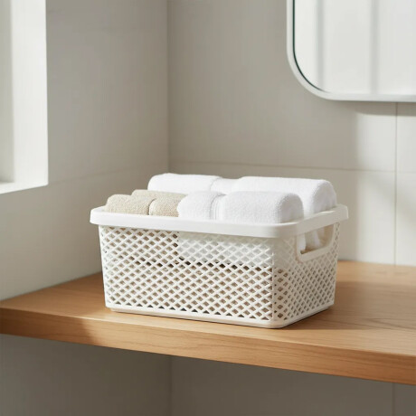 Caja Canasto Organizador con Tapa Línea Paramount 18x13x8Cm Blanco