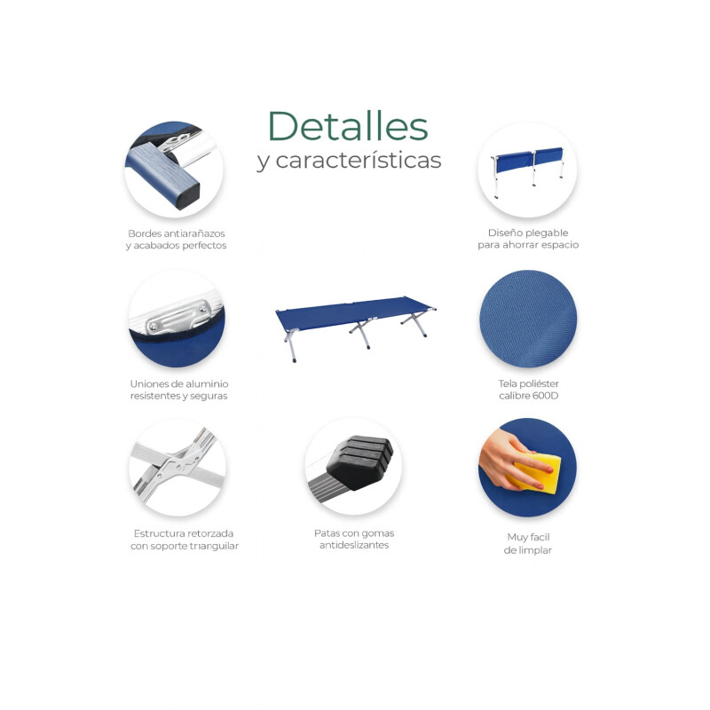 Catre Cama Plegable Metálico Para Camping Con Bolso Azul