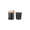 PAPELERA CON PEDAL 5LTS TEXTURADO NEGRO TAPA SIMIL MADERA NEGRO