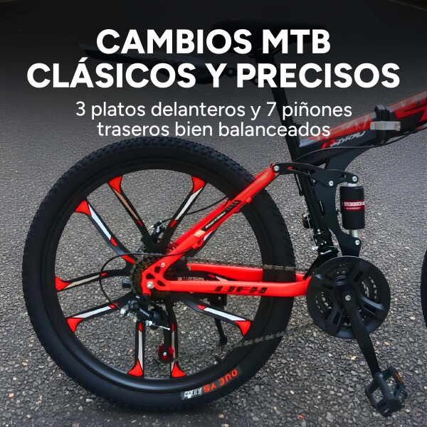Bicicleta JJFH Rod 26 Doble Suspensión Plegable Freno Disco Rojo 1