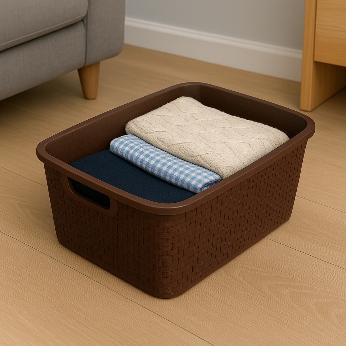 Caja organizadora simil rattan Nº3 17 Litros - CAFE 