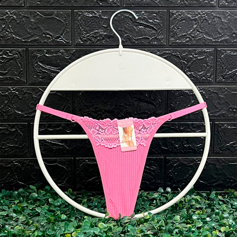 Tanga Colaless Ajustable De Encaje Rosa