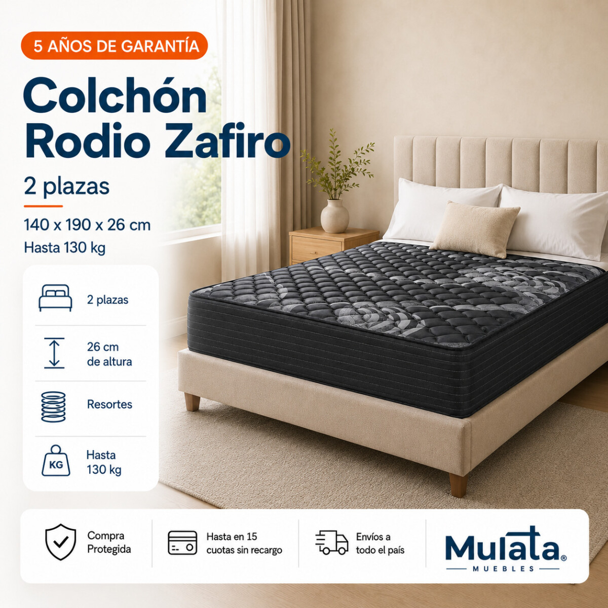 Colchón Rodio Zafiro 2 Plazas Mixto con Pillow 