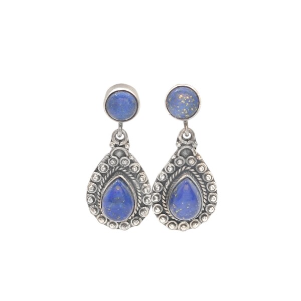 Caravanas Gota Circulo-Plata 925-Piedra Lapislázuli-CA3294 conpiedra