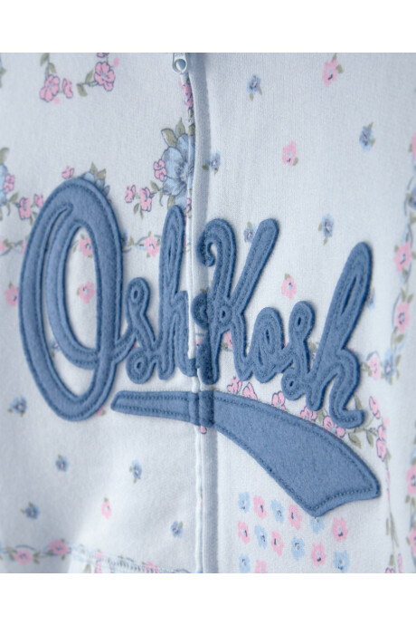 Campera de algodón, azul, con capucha y logo, diseño floral Sin color