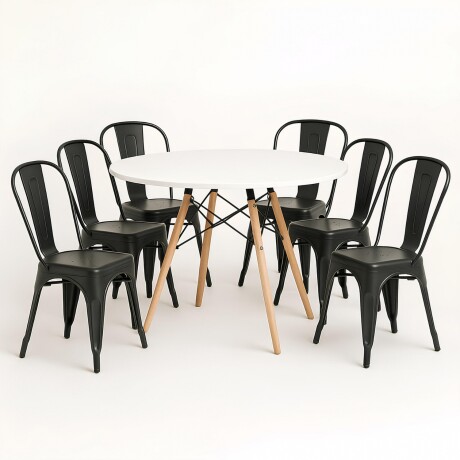 Juego de comedor mesa Redonda 120cm + 6 Sillas Tolix Blanco