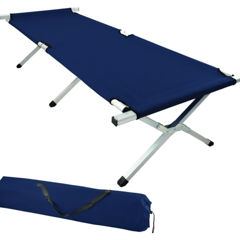 Catre Cama Plegable Metálico Para Camping Con Bolso Azul