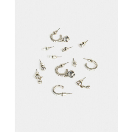 Set De Aros Con Strass Dorado Plateado