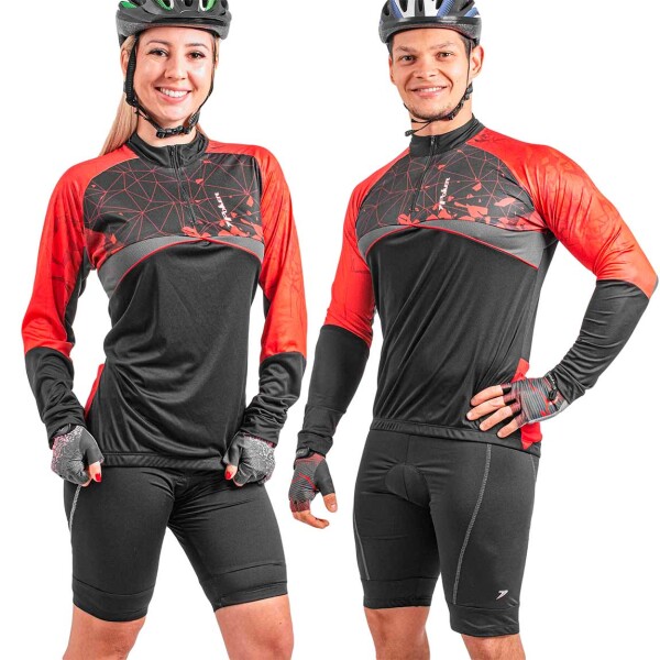 Remera Unisex Manga Larga Poker Negro-rojo