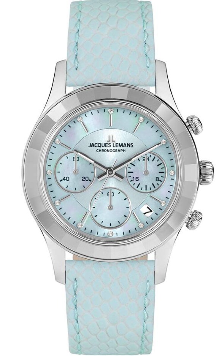 Reloj Jacques Lemans 1-2151c Venice Cronógrafo Con Correa De Cuero Azul 