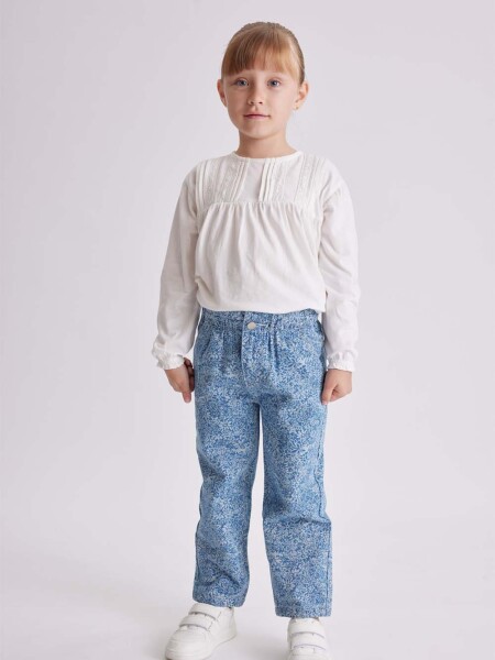 Pantalón jean paper bag Flores Azul