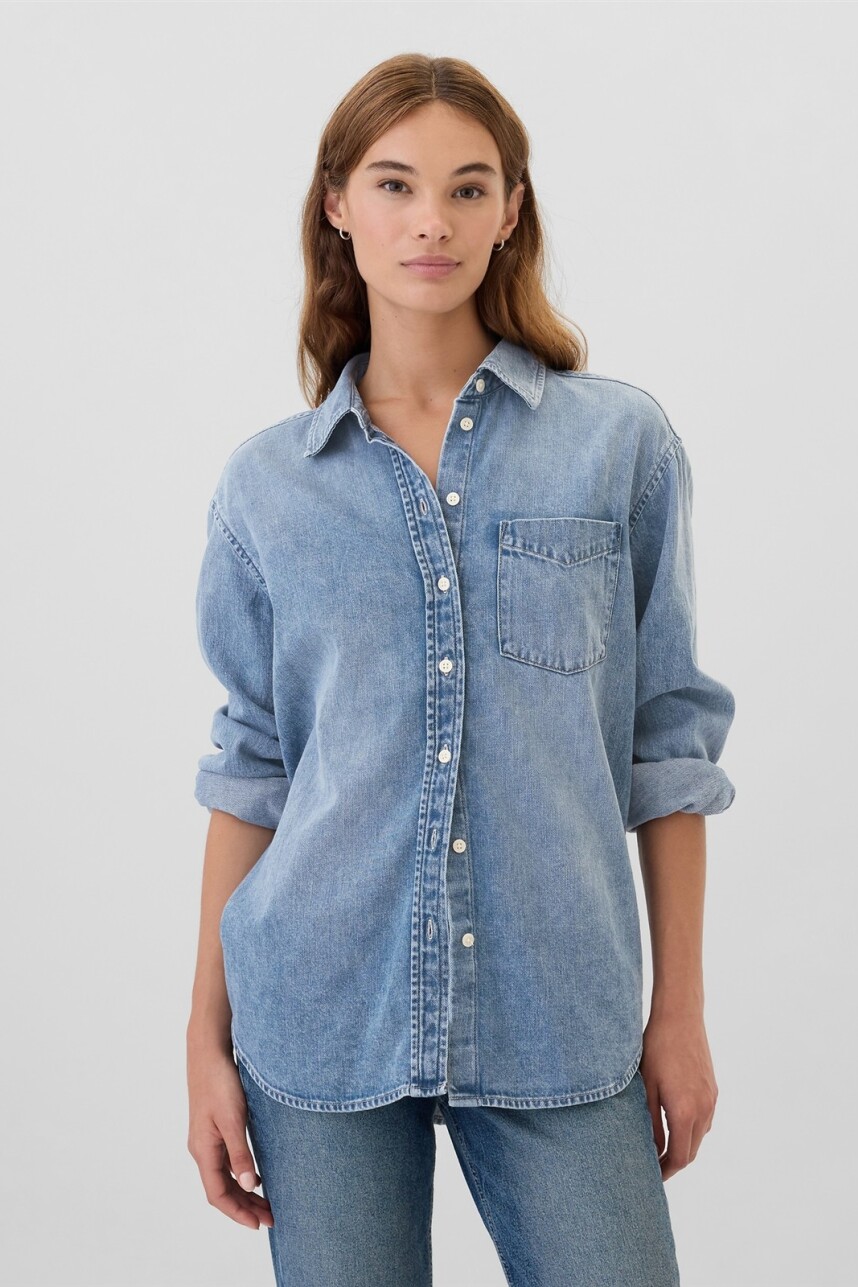 Camisa De Jean Big Mujer Medium Wash