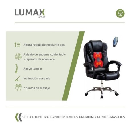 Silla Ejecutiva en cuero Lumax Modelo Miles con 2 Puntos de Masaje Negro