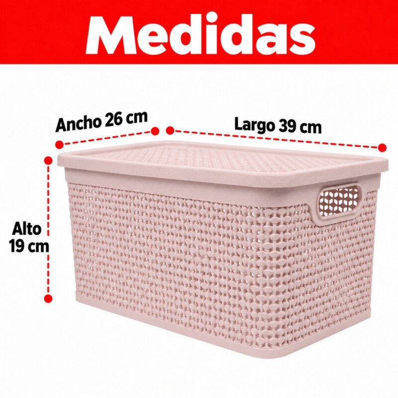 Caja simil ratán 15 lts ROSADO