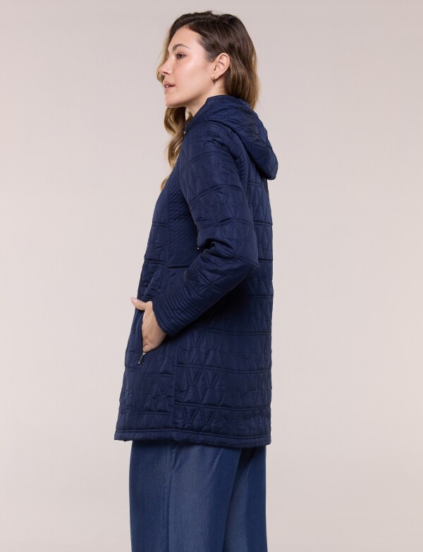 Campera Larga Capitoneada Con Capucha Desmontable AZUL