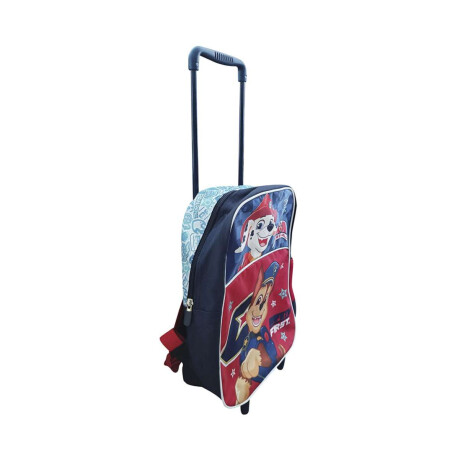 Mochila Infantil Paw Patrol Con Carro Tafeta Chica 35 X 26 Cm Azul/Rojo