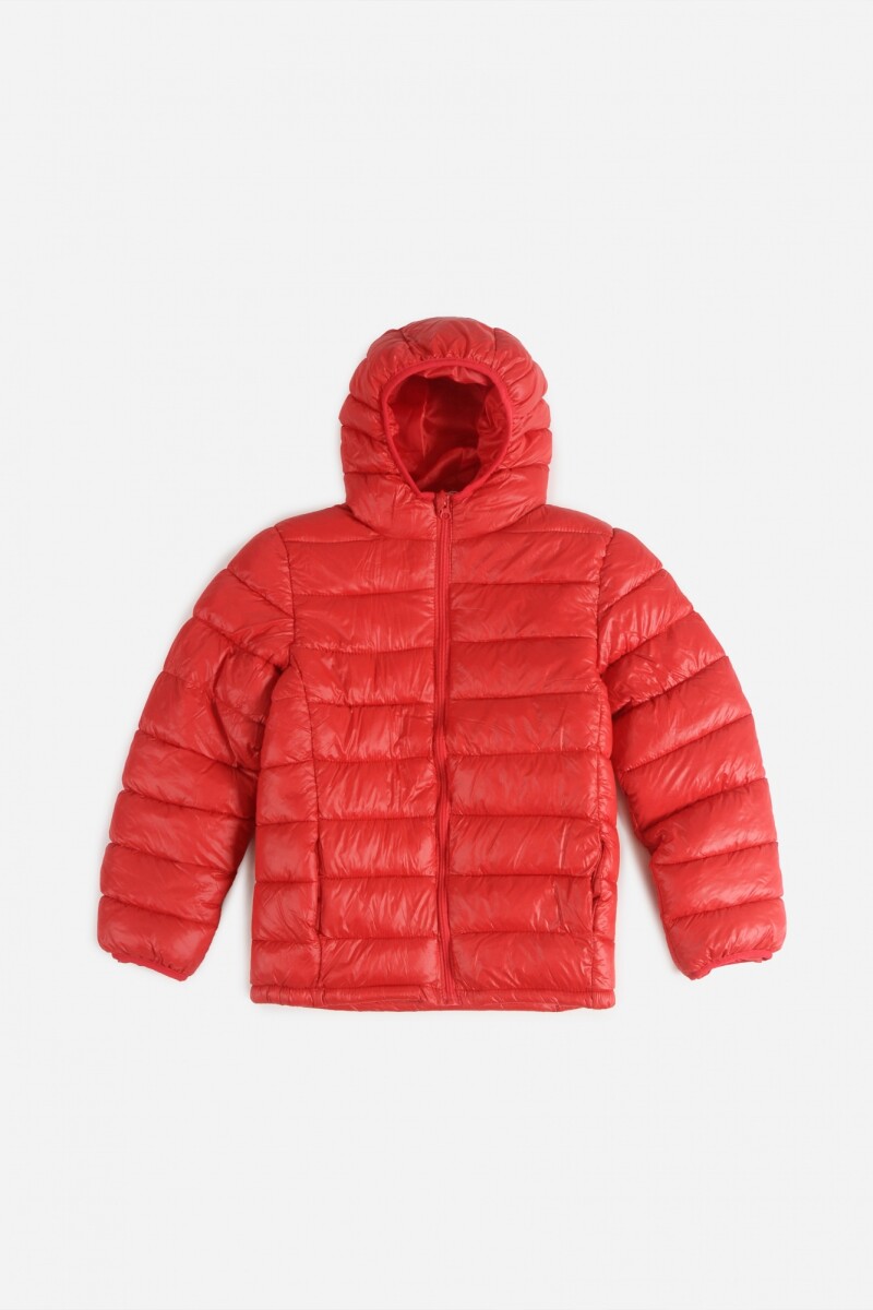 Campera puffer básica con capucha - UNISEX ROJO