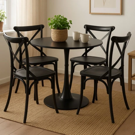 Juego De Comedor 4 Sillas Vienesas + Mesa Tulip Negro