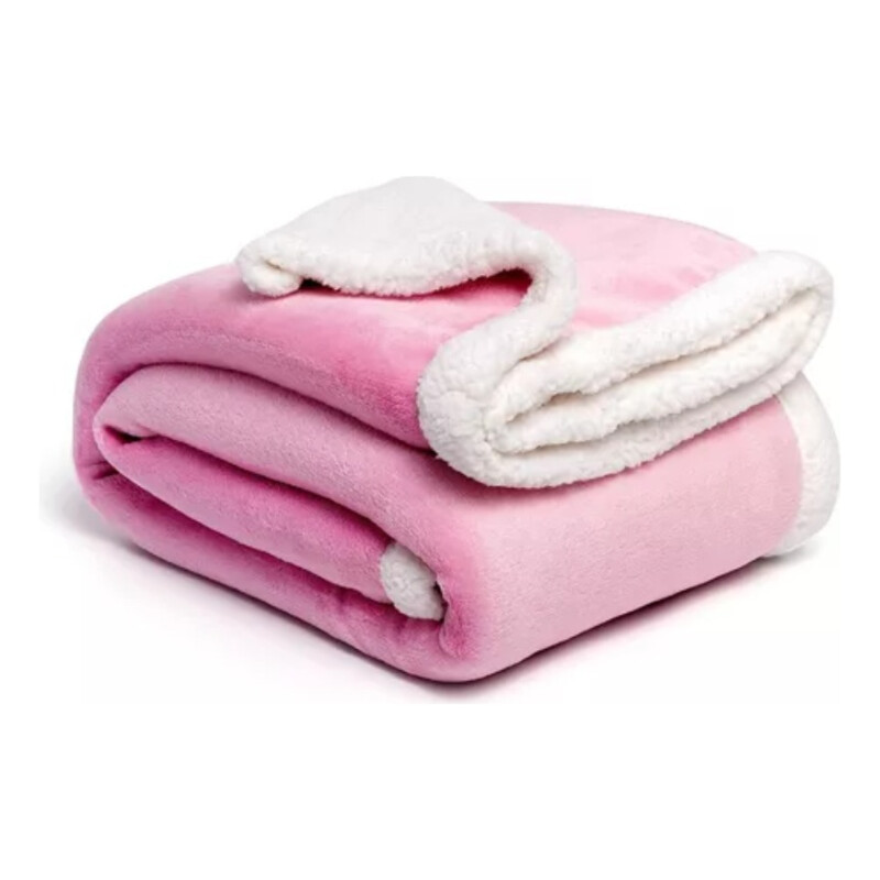Frazada Manta Polar Termica Con Corderito 2 Plazas 200x230cm Rosa