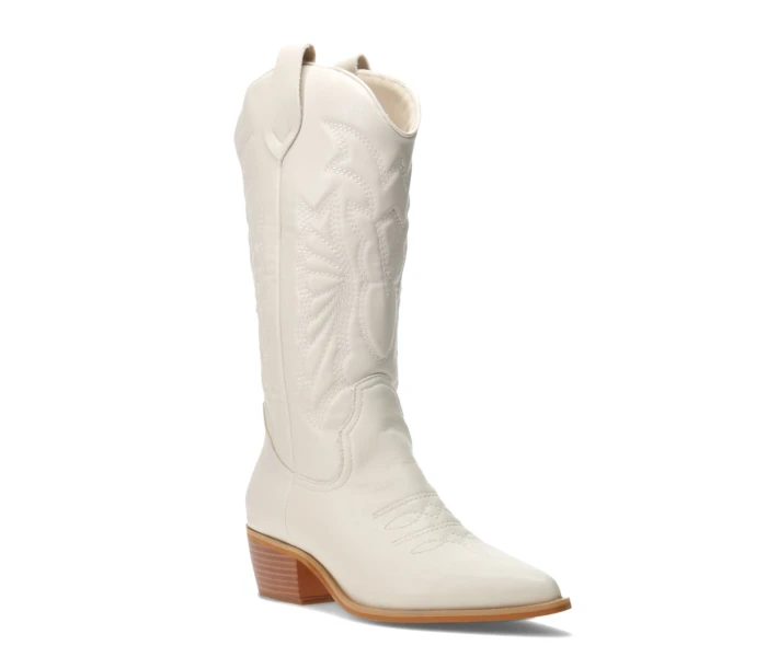 Bota EDNA tejana con diseño en la caña Offwhite