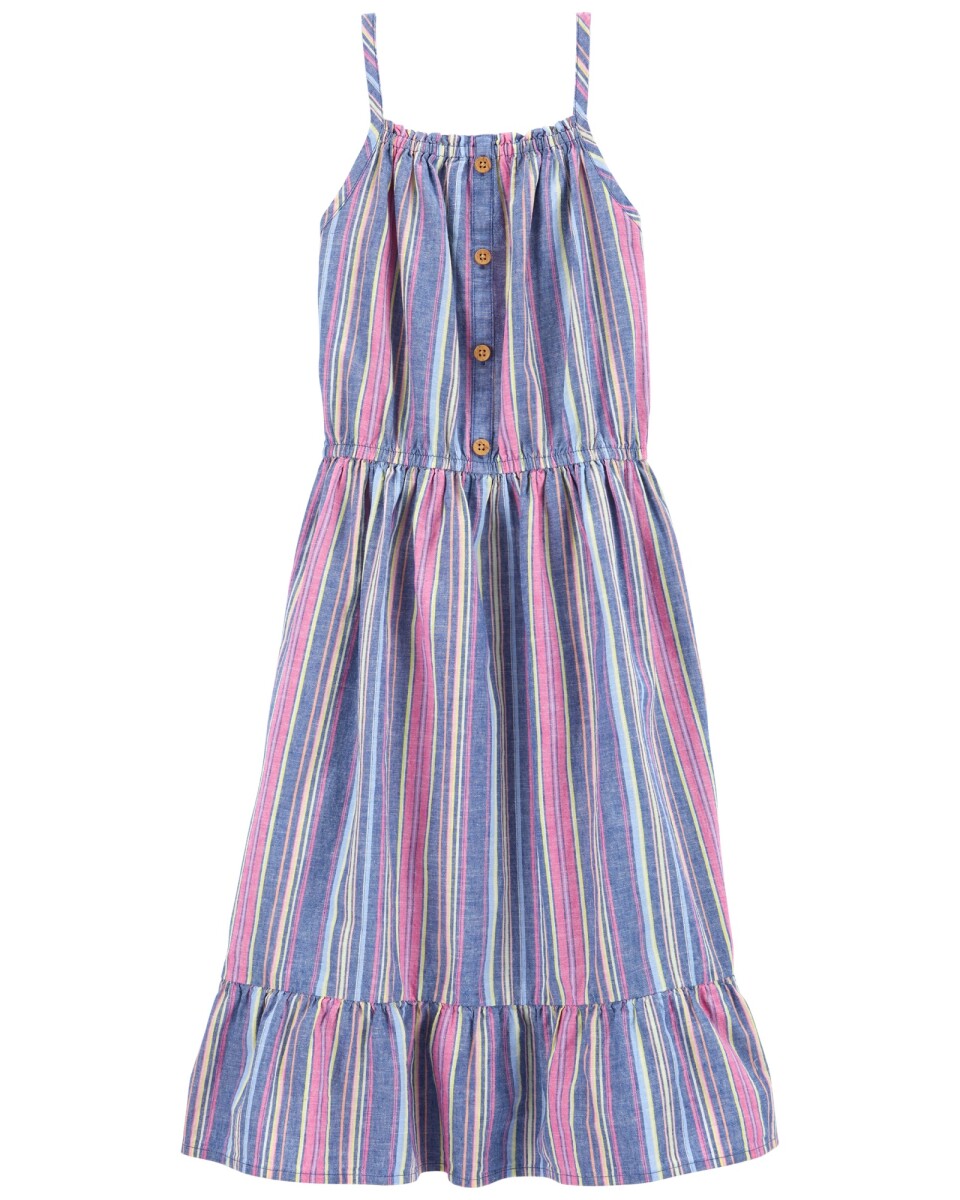 Vestido de lino con botones y diseño a rayas 