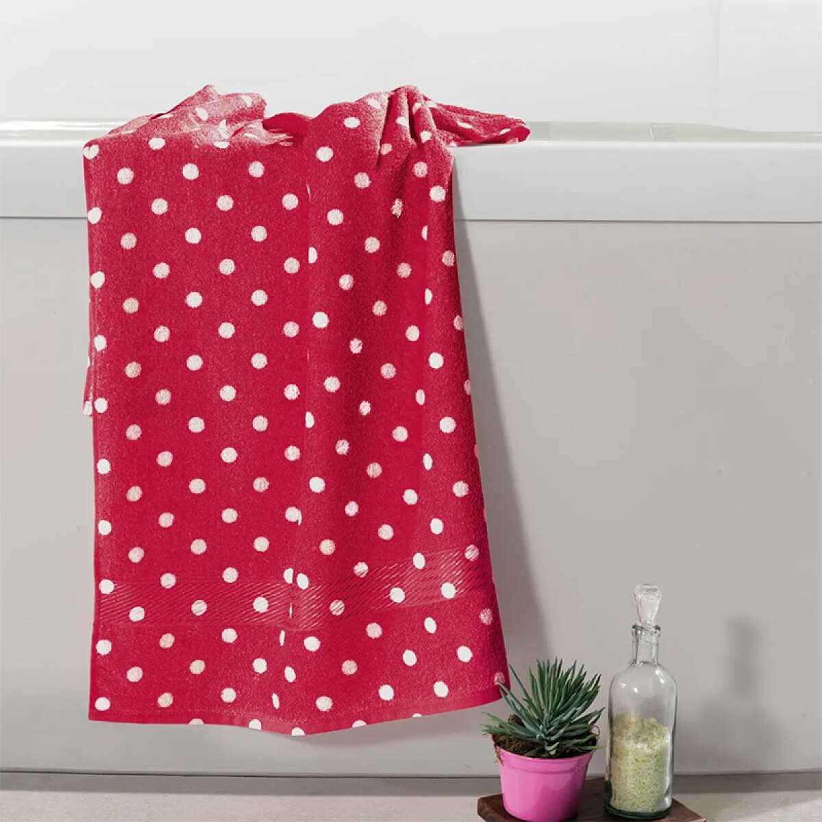 Toalla Baño Estampada Prisma 100% Algodón 70x140 cm - Lunares Rojos 