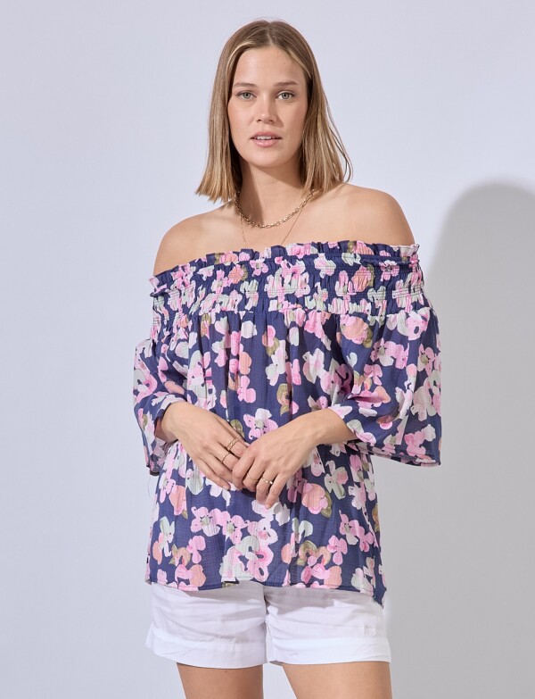 Blusa Frunces MULTI/AZUL