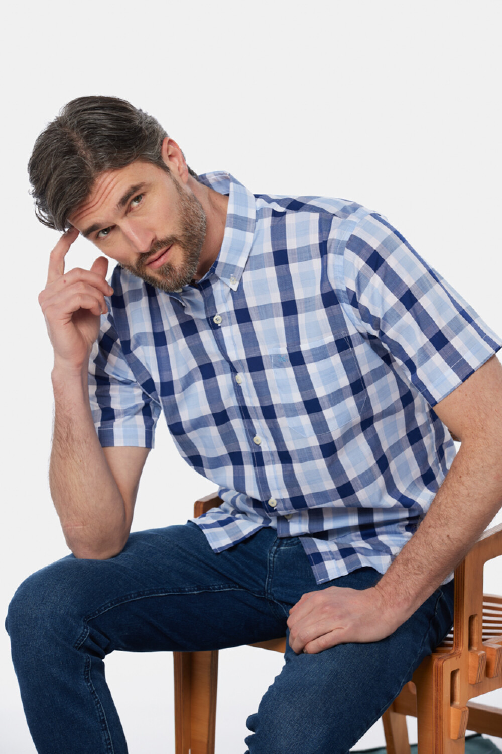 CAMISA A CUADROS Celeste