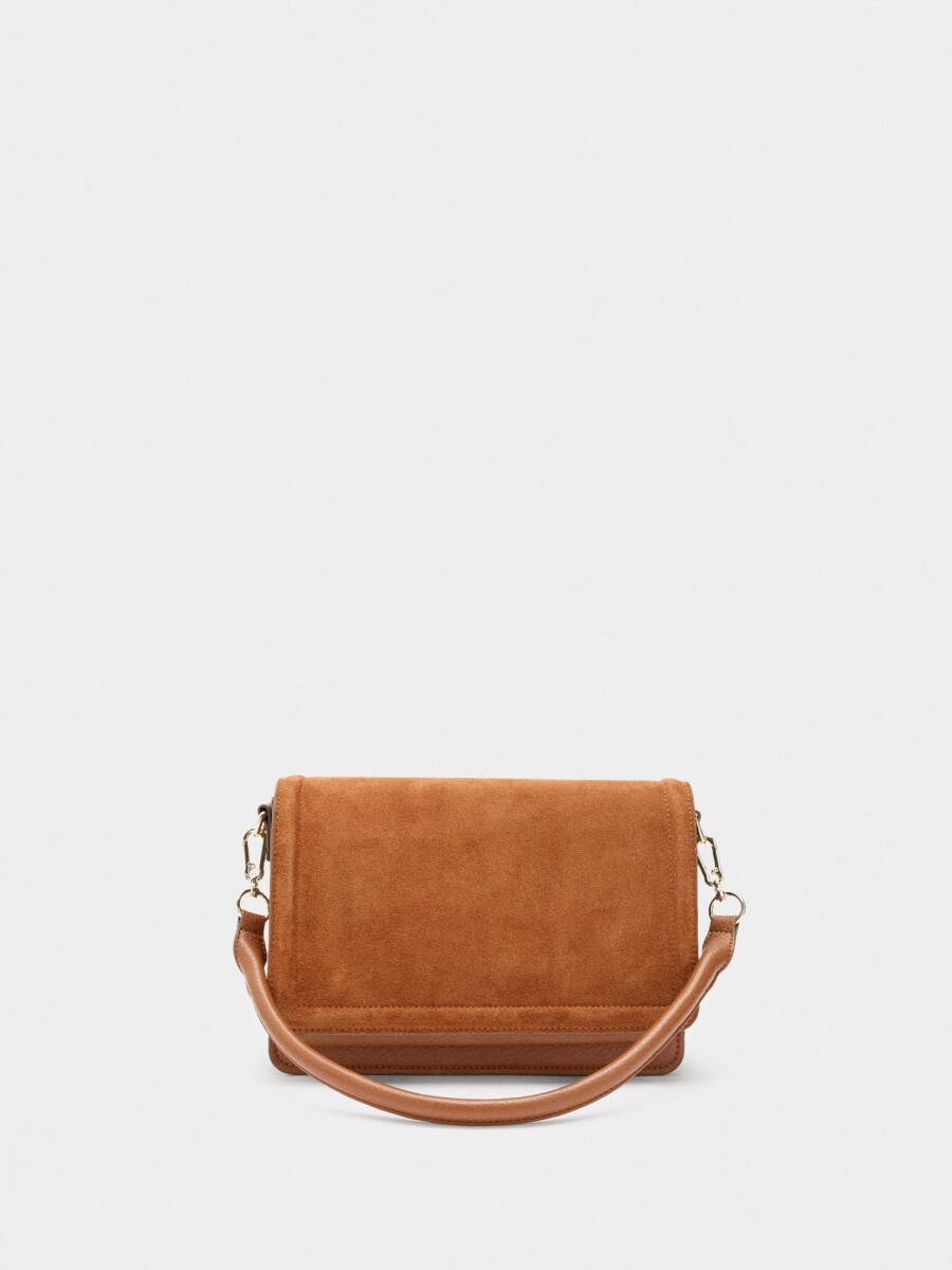 Bolso Bandolera Con Solapa Y Detalles De Piel camel