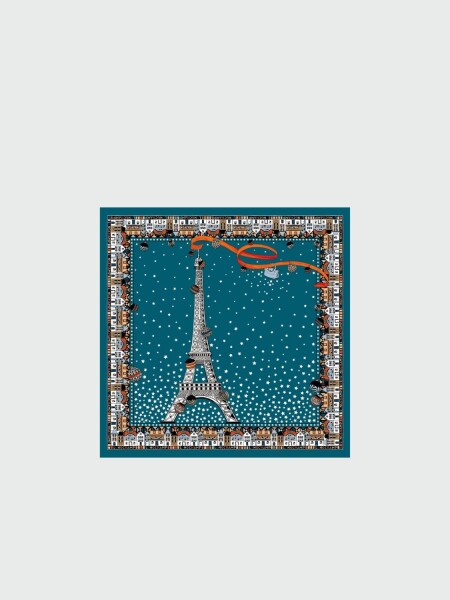 Longchamp -PAÑUELO DE SEDA 50 TORRE EIFFEL NOEL Jade
