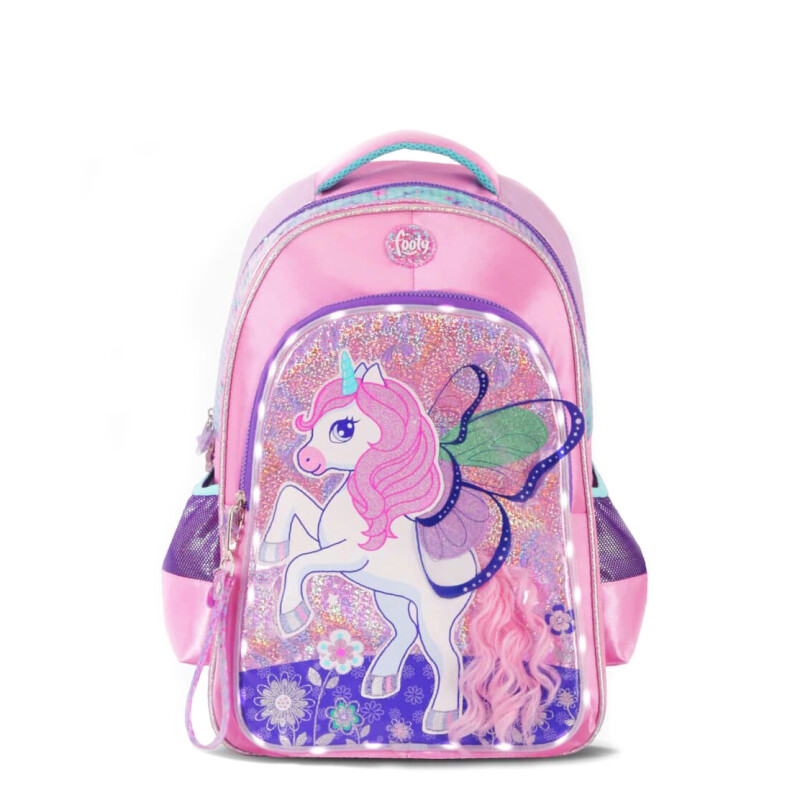 Mochila Footy Unicornio 18" con Luz Led Rosa - Violeta
