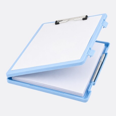 Carpeta Caja Rígida Con Aprieta Hojas Celeste