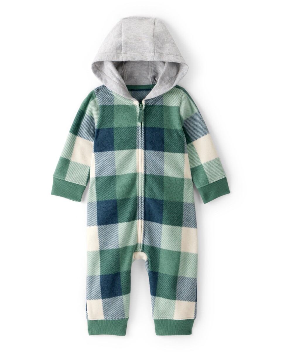 Mameluco de micropolar, con capucha, diseño a cuadros 