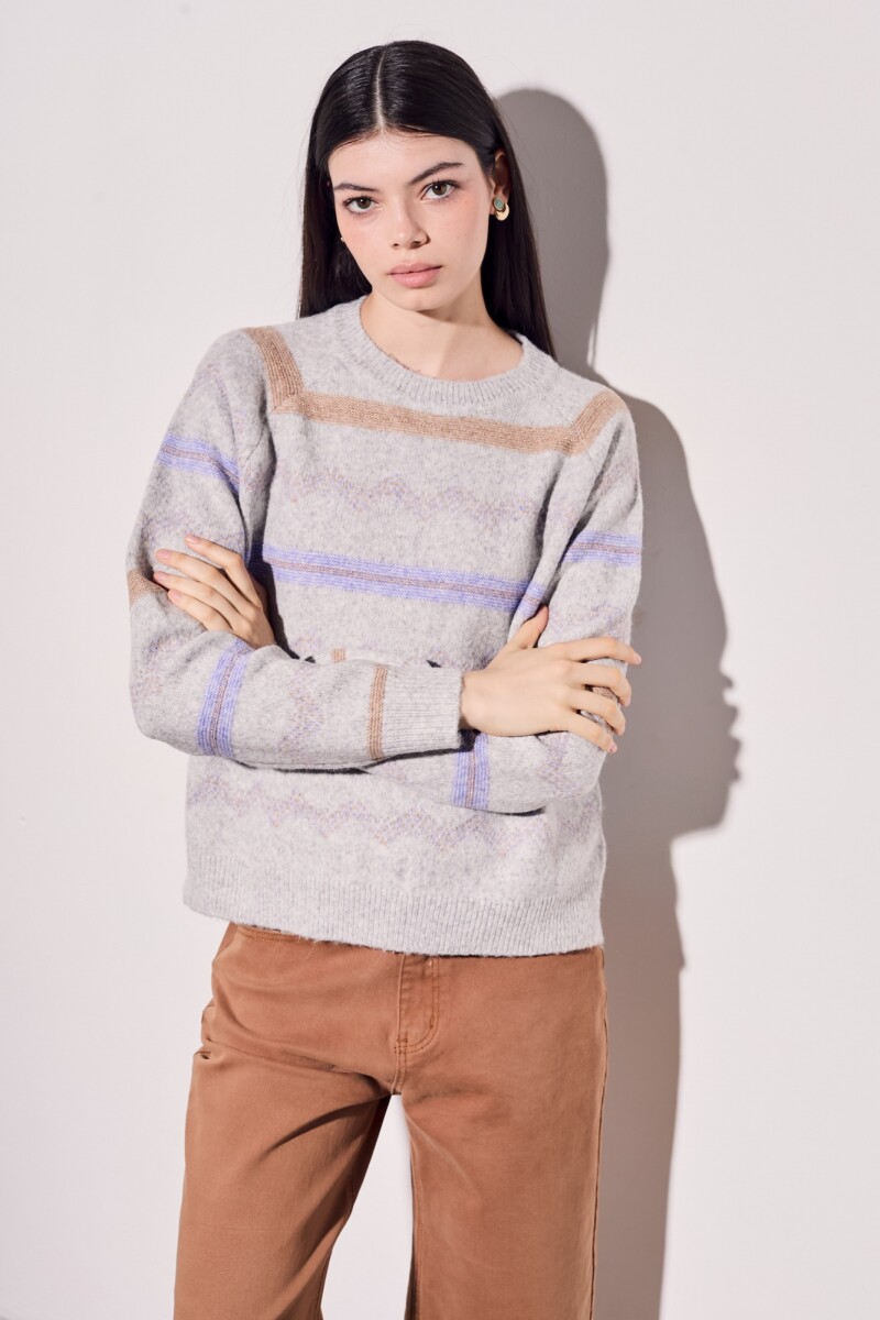 Sweater Intarsia Gris Melange