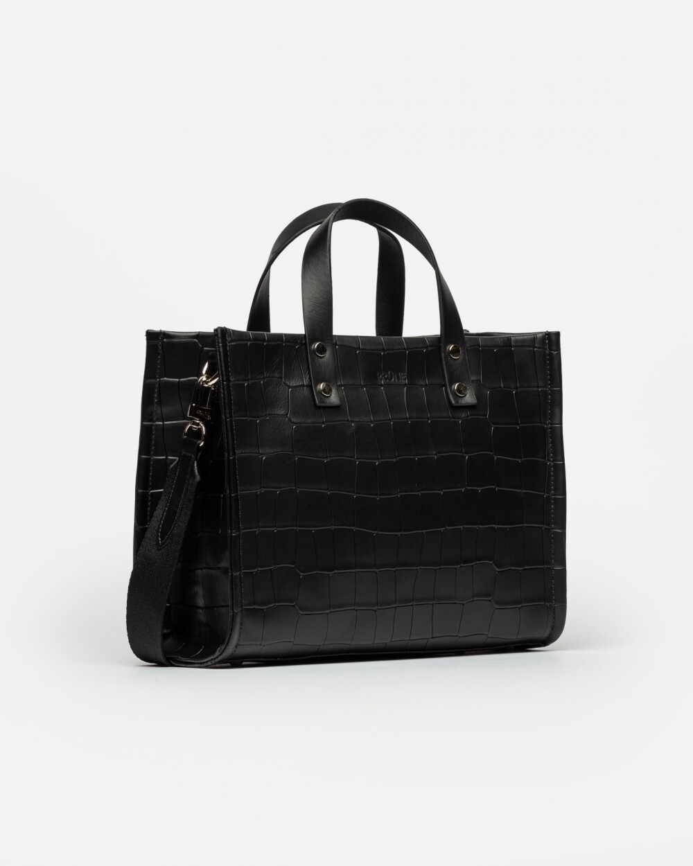 Cartera de mano Capri en cuero grabado croco Negro