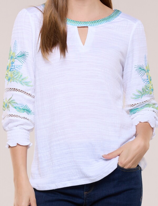 Blusa Con Textura & Bordados BLANCO/MULTI